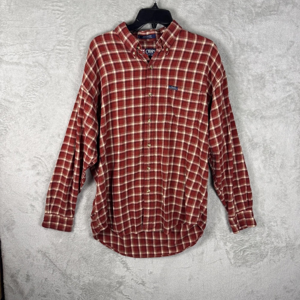 Chaps Ralph Lauren‎ Shirt Mens Large Red Plaid Flannel Button Down Long Sleeve